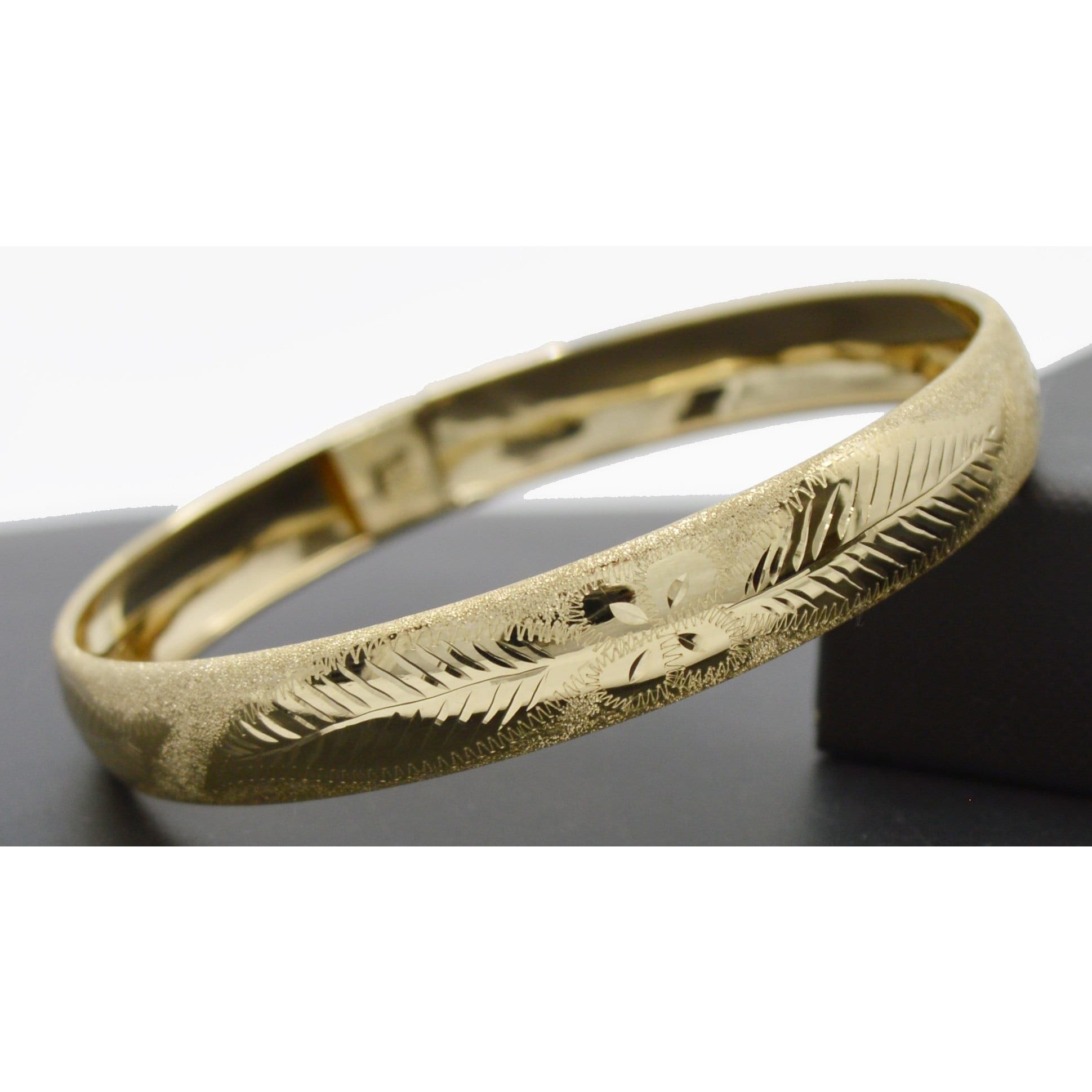 Real 10k Solid Yellow Gold Flower & Leaf Shiny Bangle Bracelet 10mm 7